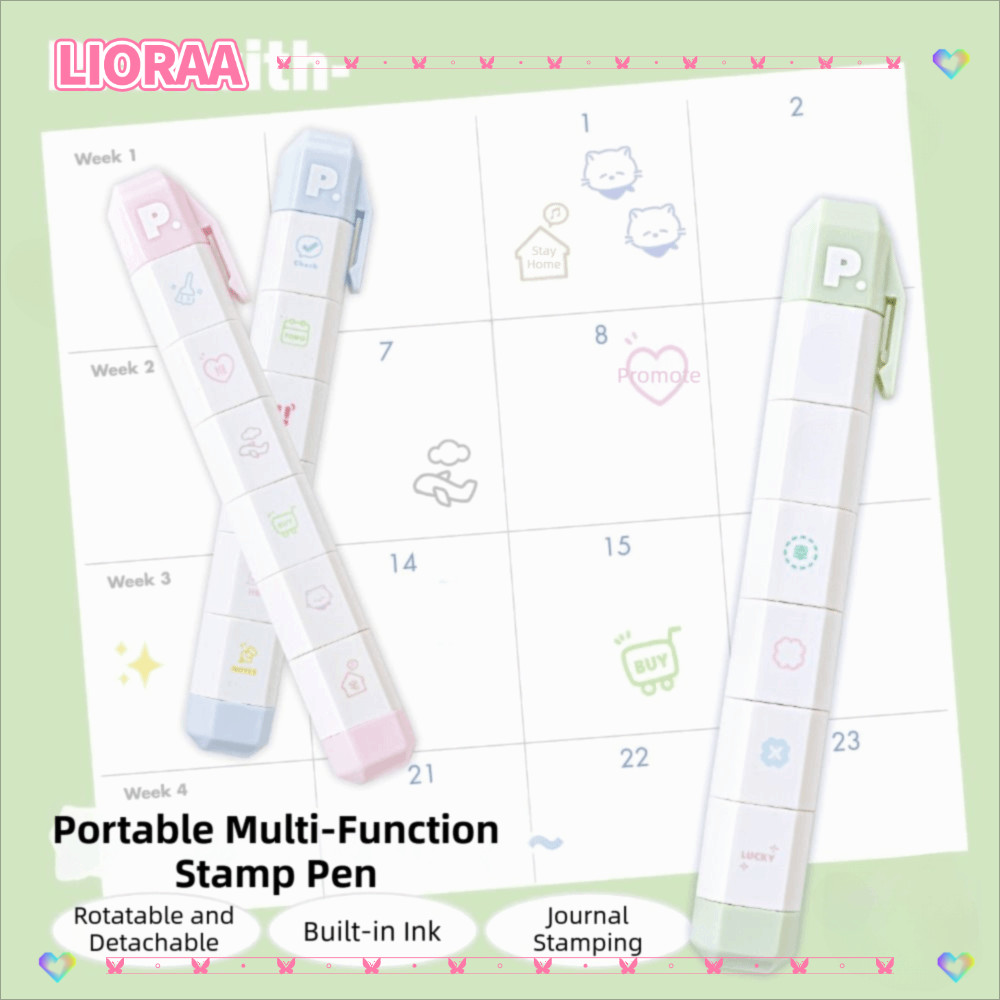 ลิโรร่า‌A To Do List Journal Stamp, 6 รูปแบบ Self-ink Seal ปากกา,น่ารักการ์ตูนที่ถอดออกได้แบบพกพาไดอารี่ซีลเด็กของขวัญเครื่องเขียนโรงเรียน