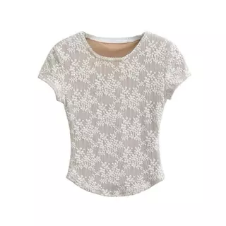 Bentoy พร้อมส่ง เสื้อยืดแขนสั้น A132/A131 เสื้อลูกไม้สองชั้น งานสวยดูแพง คอกลม รัดรูป