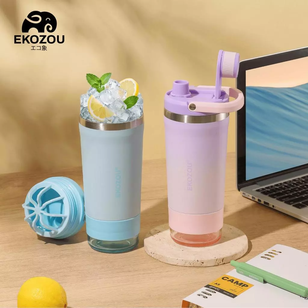 EKOZOU แก้วเชคสแตนเลส 304 ขนาด 720 ML พร้อมช่องใส่ผงโปรตีน thumbnail 6