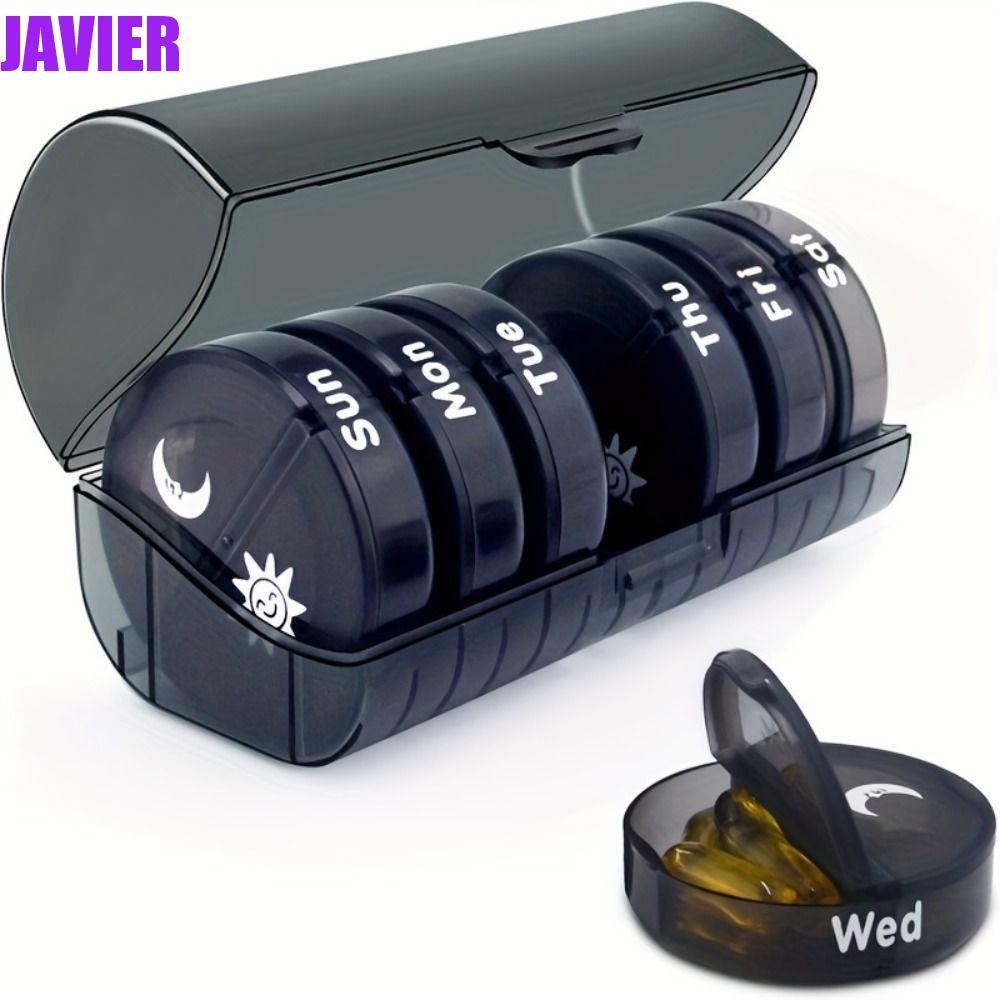กล่องเก็บวิตามิน JAVIER, บรรจุยา 14-Grid 7-Day Splitter Pill Organizer, พลาสติกสะดวกนํากลับมาใช้ใหม่
