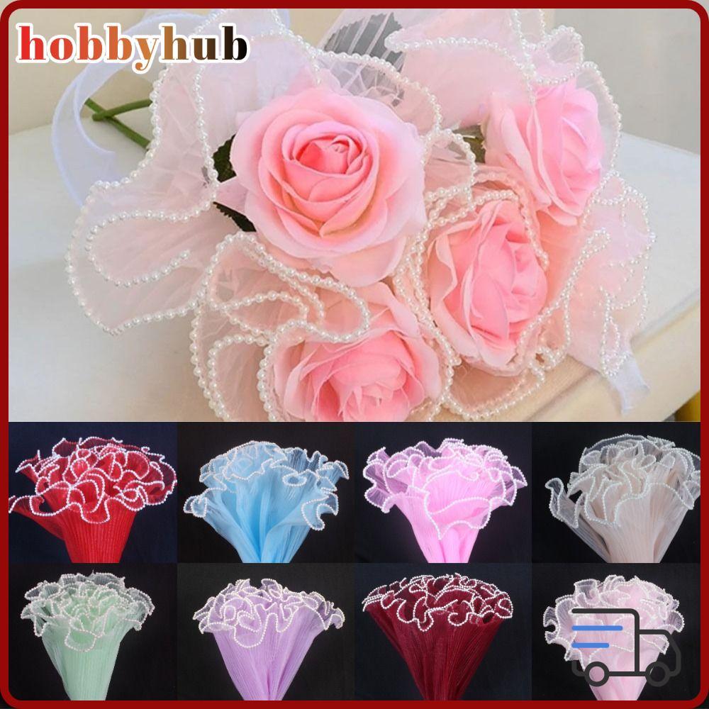 HOBBYHUB ห่อของขวัญตาข่าย, ลูกไม้มุก Handmade ช่อดอกไม้กระดาษห่อ, Romomematic ม้วน 28 ซม.x4Yards คลื่นเส้นด้ายช่อดอกไม้ห่อสําหรับงานแต่งงานวันวาเลนไทน์