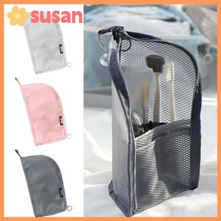SUSANSU Cosmetic Bag, Washing Organizer Zipper Makeup Brush Bag, Folding Mesh Stand Toothbrush Bag Bathroom