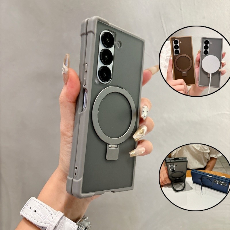 SAMSUNG เคสแม่เหล็กป้องกันมุมสี่มุม สําหรับ Galaxy Z Fold 7/6/5/4 พร้อมที่วางแหวนโลหะ