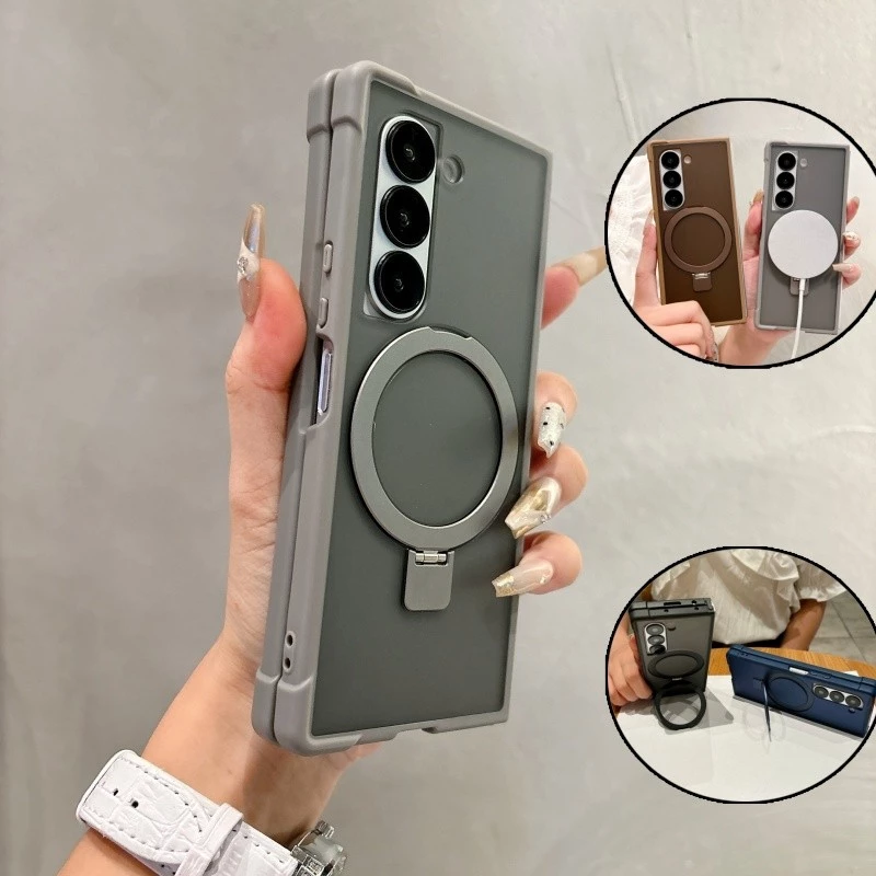 SAMSUNG เคสแม่เหล็กป้องกันมุมสี่มุม สําหรับ Galaxy Z Fold 7/6/5/4 พร้อมที่วางแหวนโลหะ