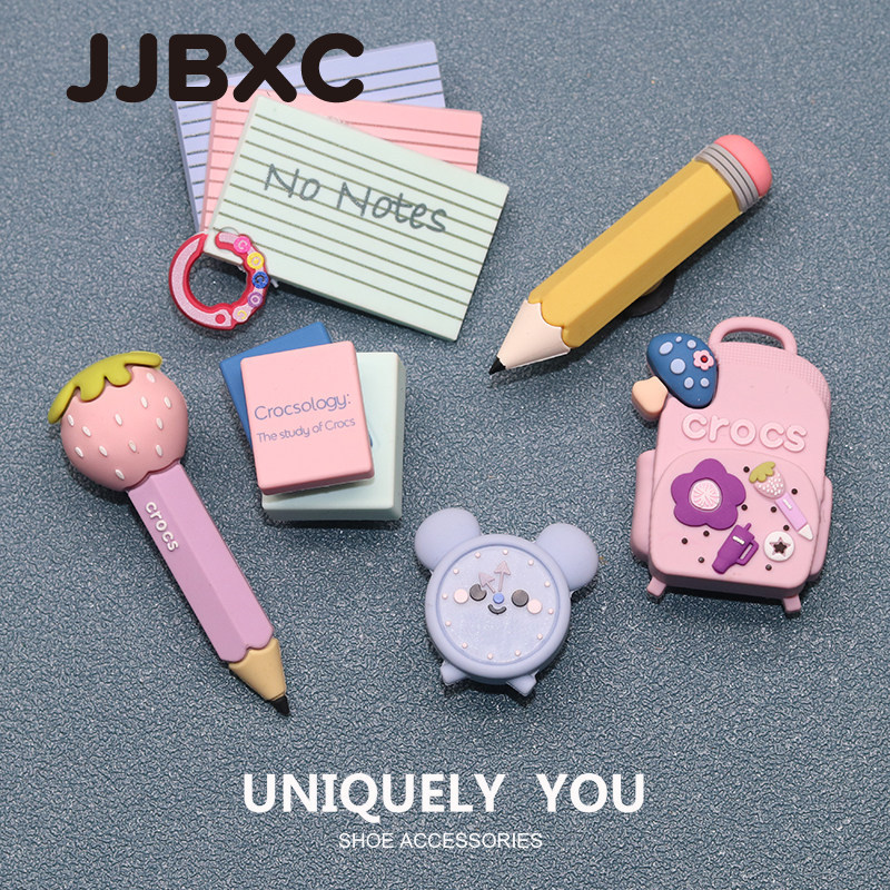 JJBXC CHARM Hole รองเท้าหัวเข็มขัดการ์ตูนสามมิติเครื่องเขียนรองเท้าดอกไม้ DIY รองเท้าแฟชั่นอุปกรณ์เสริม