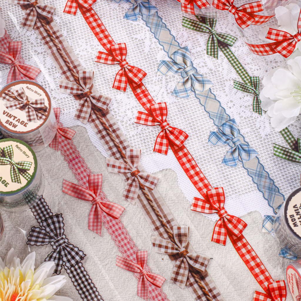 QOUZMO Vintage Bowknot Series 1 ม้วน 3.5 ซม.2m PET สติกเกอร์เทป,โปร่งใสกันน้ํา Self-กาวเทปสําหรับวารสารสมุดภาพตกแต่ง