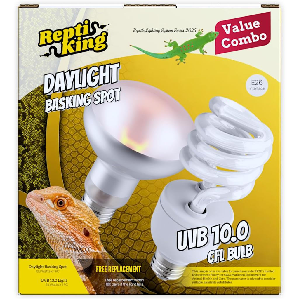 สัตว์เลื้อยคลาน 100W Basking Spot Bulb & 10.0 24W UVA UVB Bulb Combo – Dual Pack Heat Lamp Bulbs for