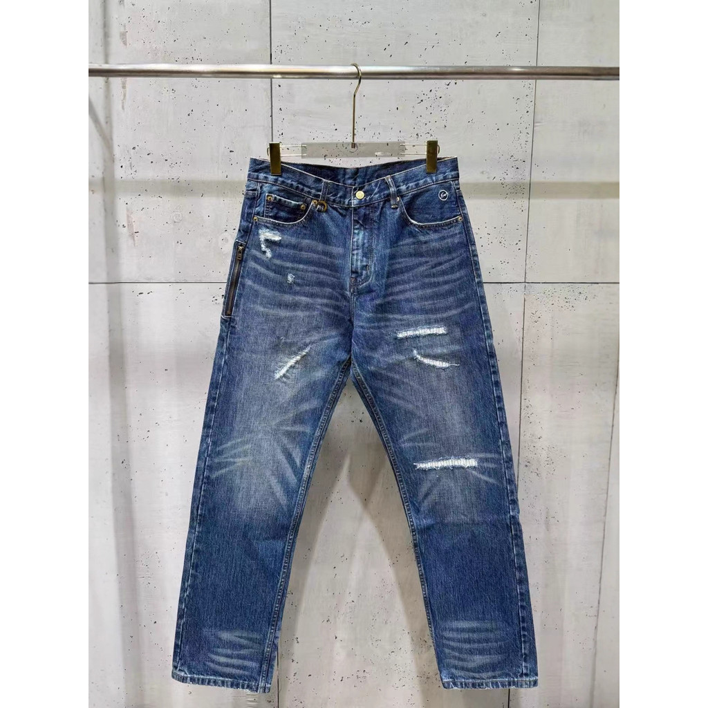 6D4G Lev *** nom Flash Bull King Electric Red Ear Washed Straight Denim Jeans