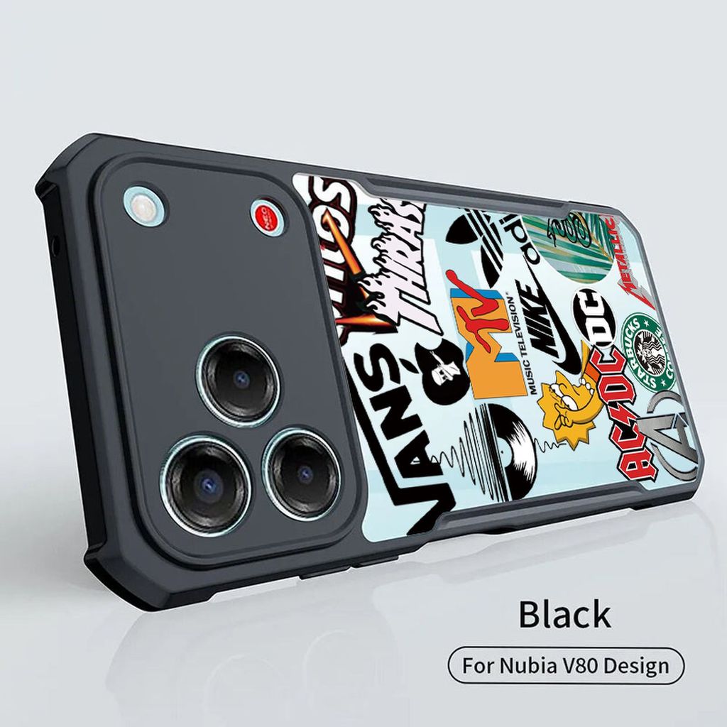 อะคริลิคเคสโทรศัพท์สําหรับ Nubia V80 Max กรณี Nubia V80 V70 ออกแบบ V80 Pro V70 Max หรูหรา Ultrathin กรอบสีดํา Drop-Proof Scratch Proof ป้องกัน G01-06
