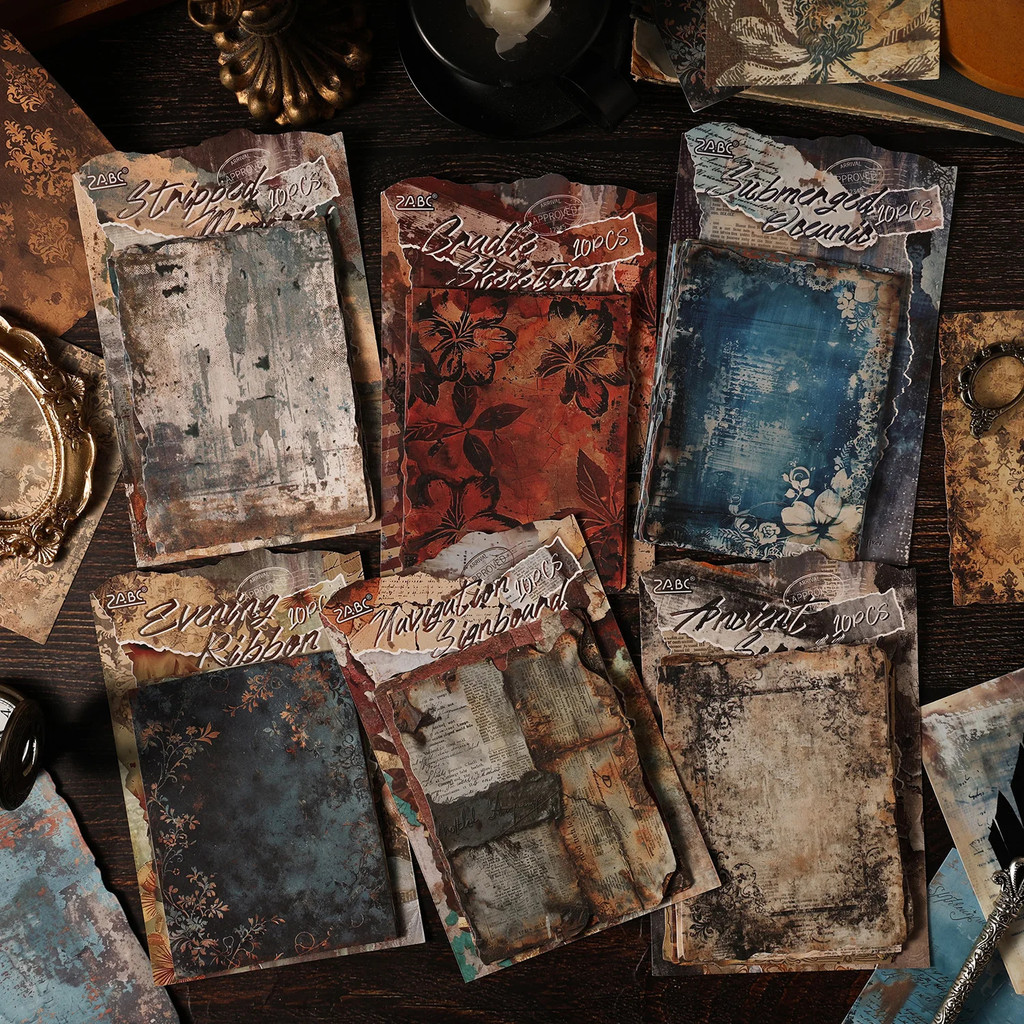 Journal GO 10pcs สนิมซีลเป็น Eroded Rustic Sticky วัสดุกระดาษ Vintage Junk Journal Scrapbooking Coll