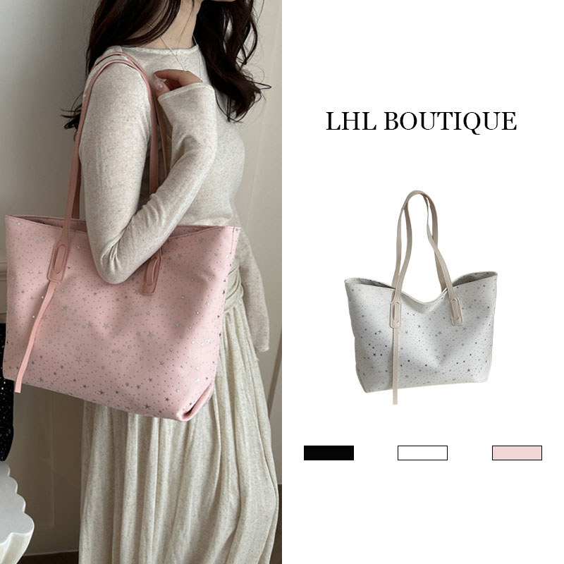 LHL BOUTIQUE กระเป๋าโท้ทผู้หญิงสไตล์ลำลอง ขนาดใหญ่พร้อมพิมพ์ดาว สะพายไหล่ได้มือถือสะดวก