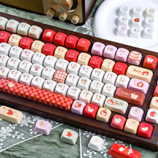 MAIMOOO หมี แอปเปิล แคปคีย์ไทย MOA/Cherry Profile 120 Keys PBT Dye Sublimation Aula F75 F99 Ajazz AK820 Thai Keycaps น่ารักสีชมพูสีแดงหมี Keycaps