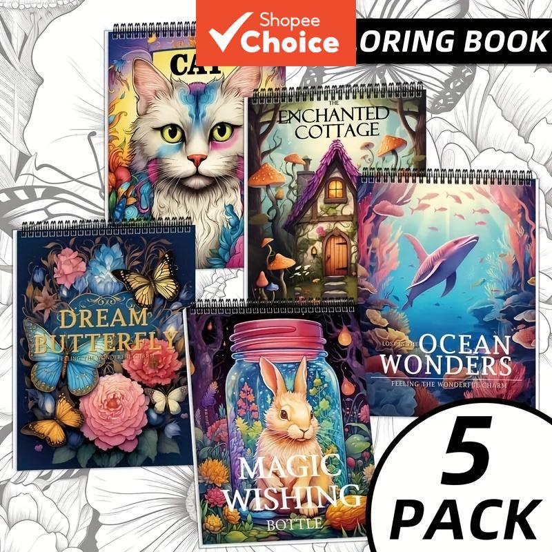 ผู้ใหญ่ 5-หีบห่อ ระบายสี หนังสือ ชุด รวมหนังสือวาดภาพธีมที่แตกต่างกัน 5 เล่ม ไม่ซ้ํา 150 แบบ - กระดาษพรีเมี่ยมหนา - เป็นของขวัญเพื่อนร่วมงาน