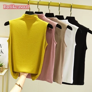 เสื้อยืดคอสูงแขนกุดผ้าฝ้ายผู้หญิง รุ่นธรรมดา หลวม ใส่สบายฤดูร้อน