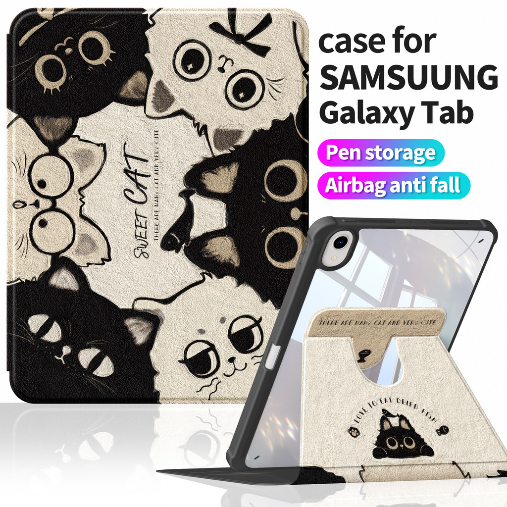 เคสหนัง PU สําหรับ Samsung Galaxy Tab A9+ Plus 11" | สไตล์ อิน ลายน่ารัก | กันคราบ & ทนทาน | แท็บฝาครอบหมุนได้ 360 องศา A9 360° ก1155黑白猫