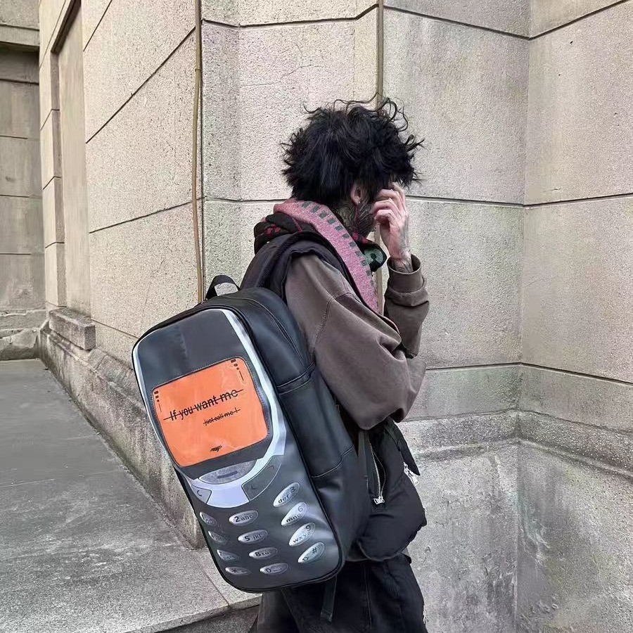 23ss Online Love Master Spoof Nokia Niche Backpack < I Want to Call Me} สโลแกน pu Leather Book