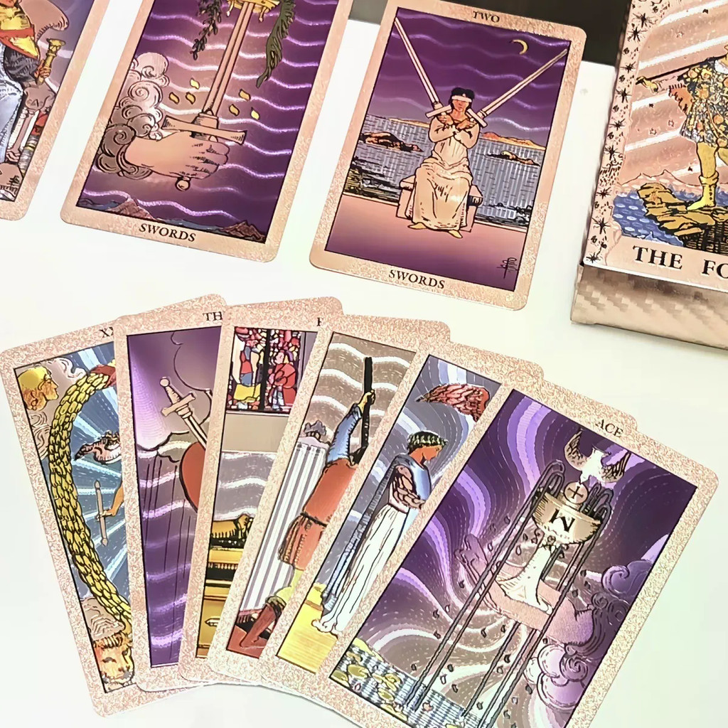 Rose Gold & Black Gold Tarot Cards Deck กันน้ําการ์ดทํานายพร้อมสมุดคู่มือภาษาอังกฤษสําหรับผู้ที่ชื่นชอบการทํานาย