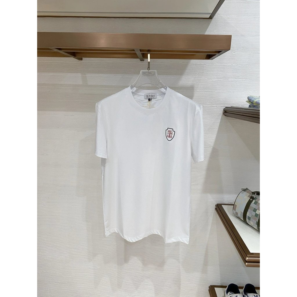 [Brunello Cucinelli] เสื้อยืดป้ายโล่สีตัดกัน