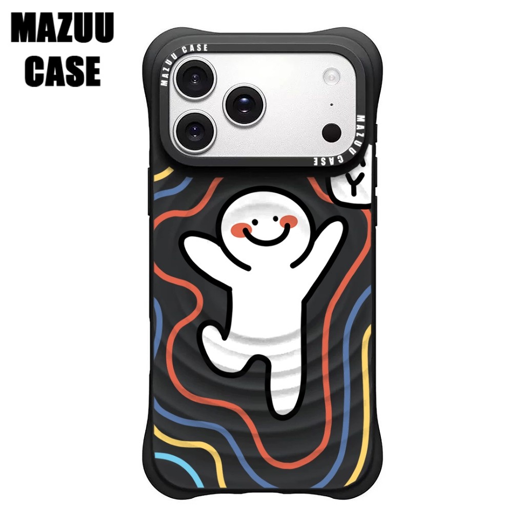 เคสไอโฟน แม่เหล็ก ลอนคลื่น มุมหนากันกระแทก ซิลิโคนดำ ลายคนเส้นน่ารัก สนุกสนาน iPhone 17 16 15 14 13 Pro Max