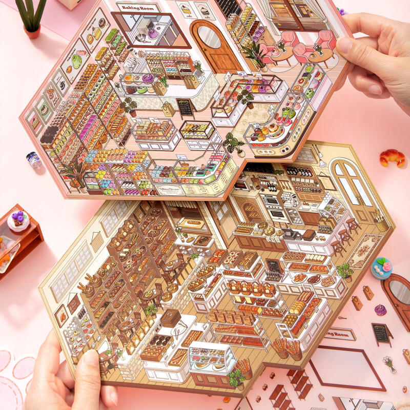 WEI 4 ชิ้น [ชุดการจัดการร้านค้า] 3D ขนาดใหญ่กันน้ําสติกเกอร์ภูมิทัศน์สําหรับ Scrapbooking Journaling