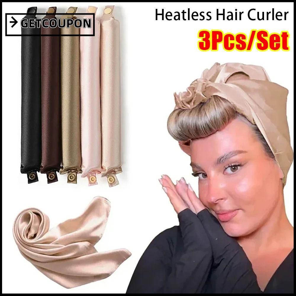 GETCOUPON 3 ชิ้น Curling Rod, Satin Lazy Curls Heatless Hair Curler, ทนทาน Flexi Soft ไม่มีความร้อนลูกกลิ้งผมเครื่องมือจัดแต่งทรงผม