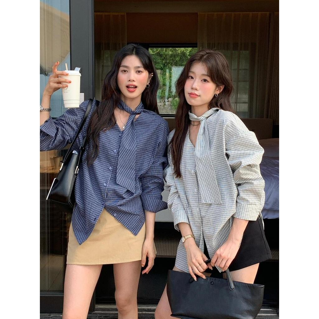 Grace&chiliเสื้อเชิ้ตแขนยาวผู้หญิงสไตล์เกาหลี แขนพอง คอปกปีเตอร์แพน เหมาะสำหรับฤดูใบไม้ผลิและฤดูใบไม้ร่วง