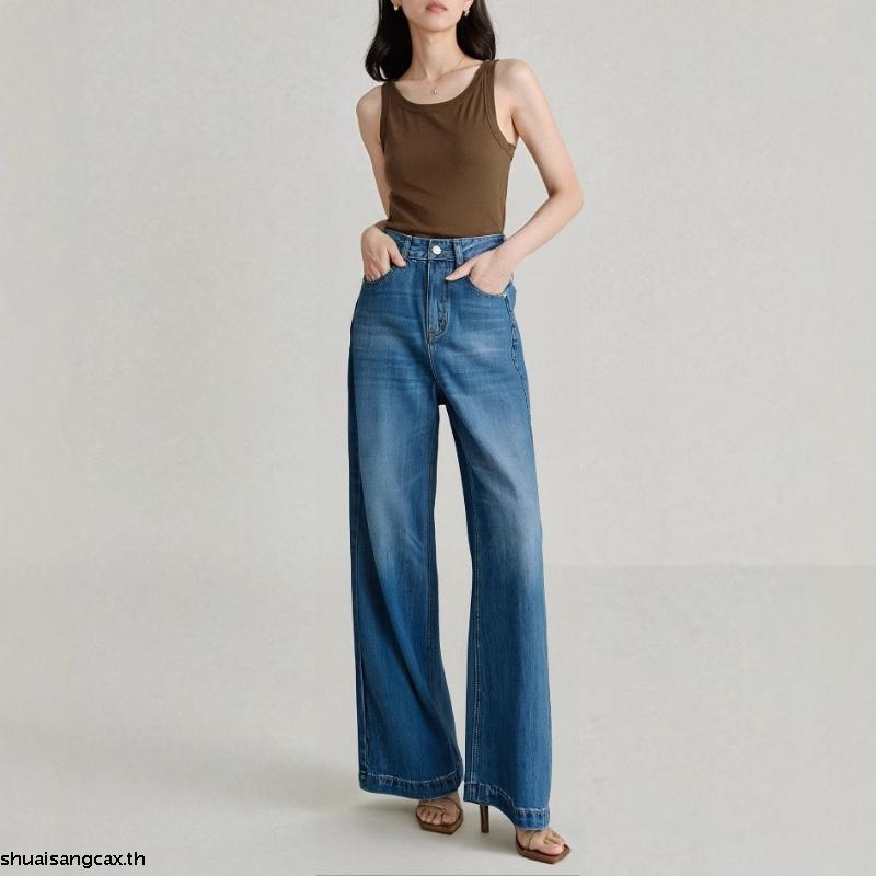 Mc JEANS กางเกงยีนส์ผู้หญิง ทรงกระบอกขากว้าง (Straight Wide) สียีนส์ฟอกกลาง MFWZ236 เนื้อผ้ายีนส์12.