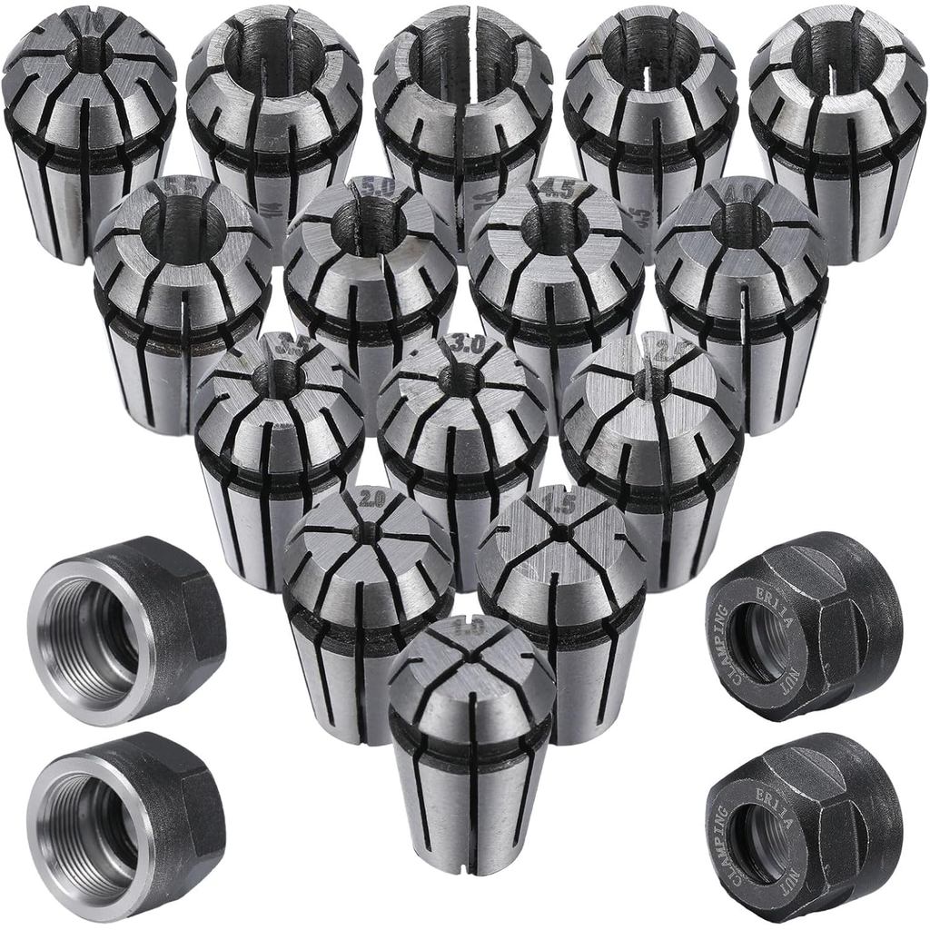 19 ชิ้น ER11 ฤดูใบไม้ผลิ Collet ชุด Er11 M14 ด้าย Collet Clamping Nuts Precision Spring สําหรับ CNC 