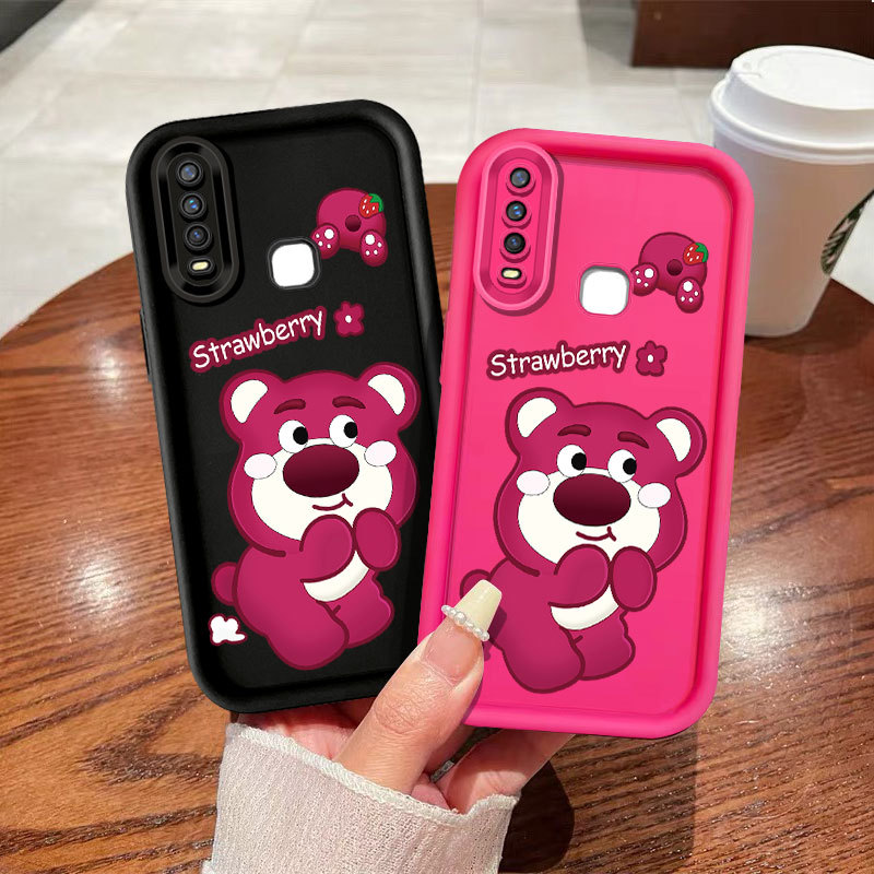 การ์ตูนLotsoสตรอเบอร์รี่หมีเคสโทรศัพท์สําหรับVIVO Y17 Y15 Y12 Y12i Y3S 1901 1902 1904 Y7S S1 กันกระแ