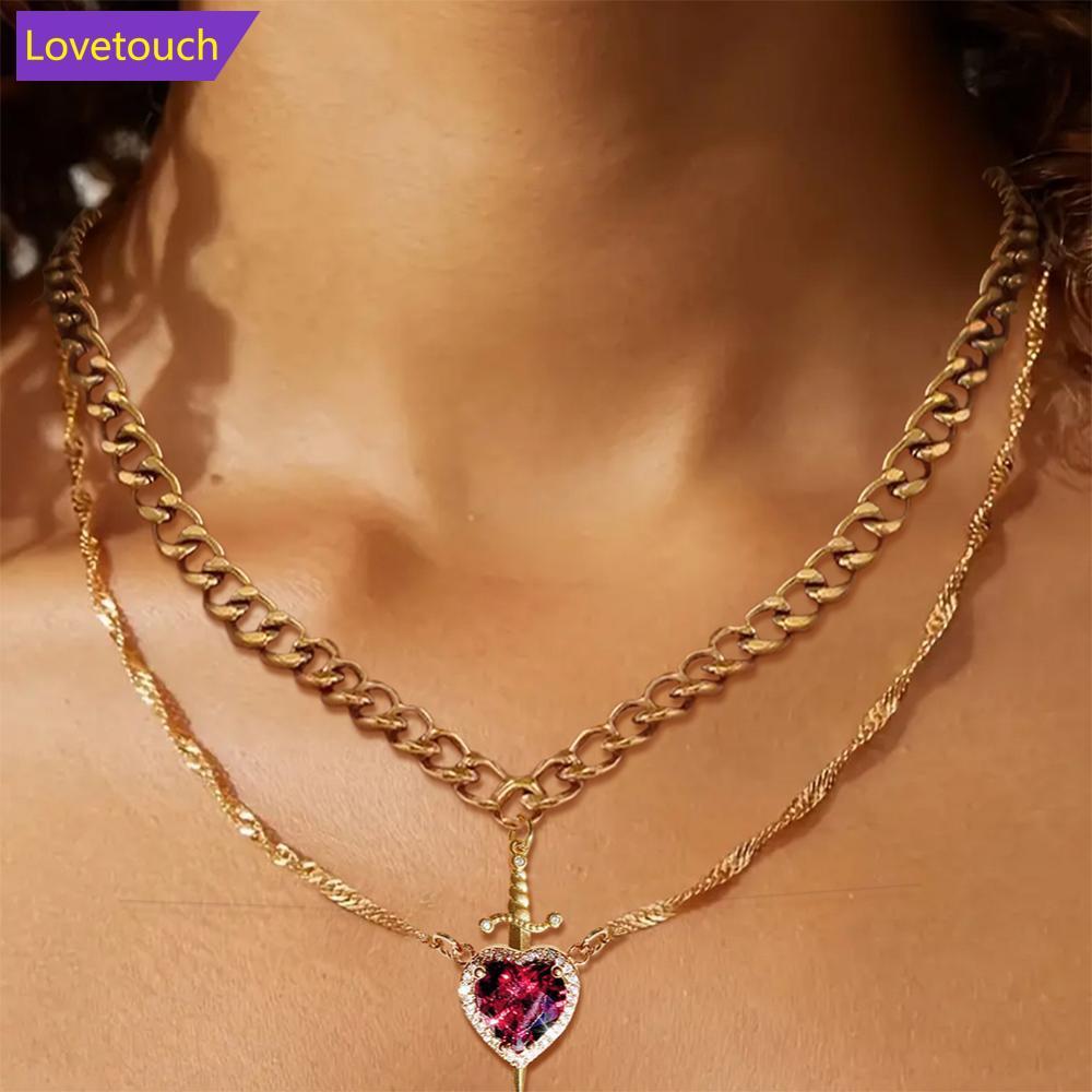 LOVETOUCH 2 ชิ้นดาบและหัวใจสร้อยคอคู่ชุดจับคู่กริชจี้หัวใจเครื่องประดับสําหรับคู่รักเครื่องประดับโรแ