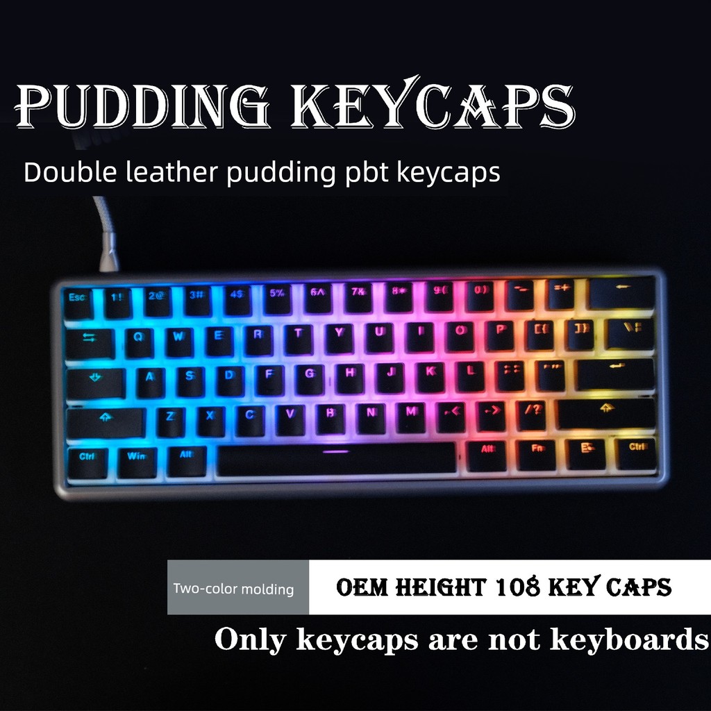 คีย์แคปไทย คีย์แคปลาย หนังคู่นม Keycap Pudding 108 มาตรฐาน PBT วัสดุ OEM ความสูง GH61/87/104/108 สีด
