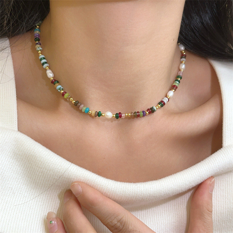 สร้อยคอมุก Dopamine เคลือบสีจากหินธรรมชาติ