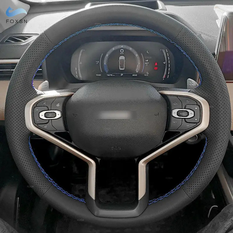 Car Accessories Perforated Microfiber Leather Interior Steering Wheel Cover Sticker Trim For Great W
