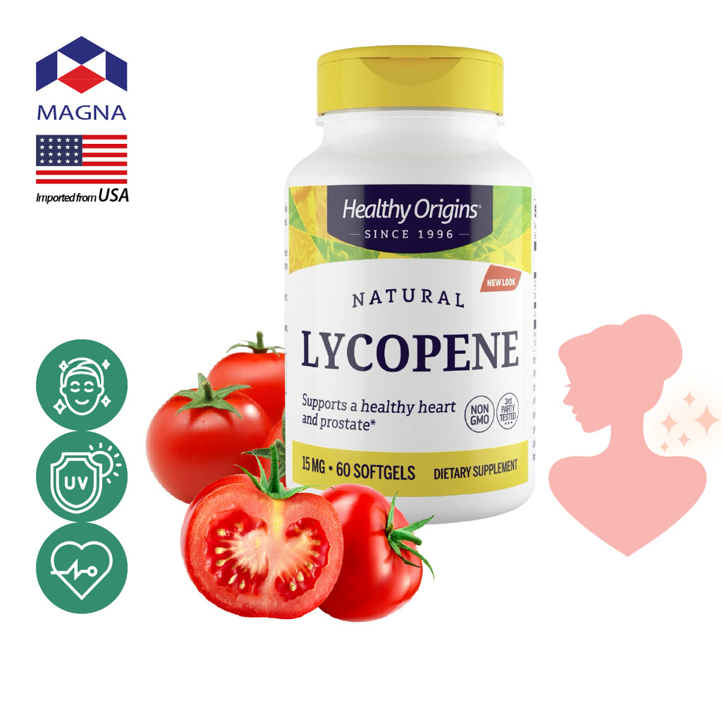 เฮลท์ตี้ ออริจินส์ ไลโคปีน 15 mg x 60 เม็ด มะเขือเทศสกัด Healthy Origins Lycopene /กินร่วมกับ แอสต้าแซนทีน ไบโอติน บิ...