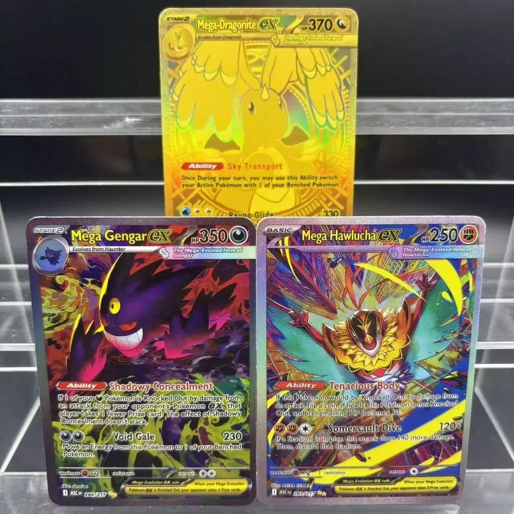 Pokemon DIY PTCG คอลเลกชันการ์ด Mega Gengar Mega Hawlucha Mega Dragonite ex Self Made การ์ดเดี่ยวคลาสสิกเกมอะนิเมะการ์ดของเล่น