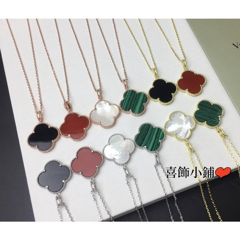 สร้อยคอลายใบโคลเวอร์สี่แฉก s925 เงินสเตอร์ลิงแท้ ประดับอะเกตฟริติลเลอร์IHY9