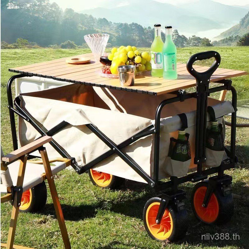 Camp Trolley ขนาดใหญ่ Liftable Outdoor Cart Trolley Stall Cart รถเข็นพับได้ Camping Trolley Picnic J