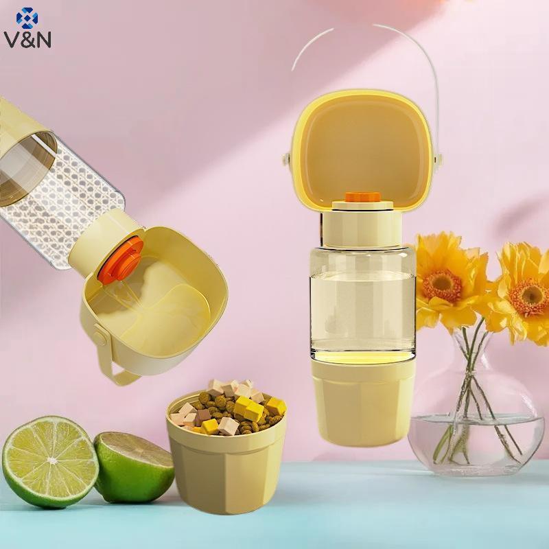 (V&N) ขวดน้ําสําหรับสัตว์เลี้ยงแบบพกพา Apanying Cup Dog Travel Water Bottle Drinking Food Bowl 2 In 