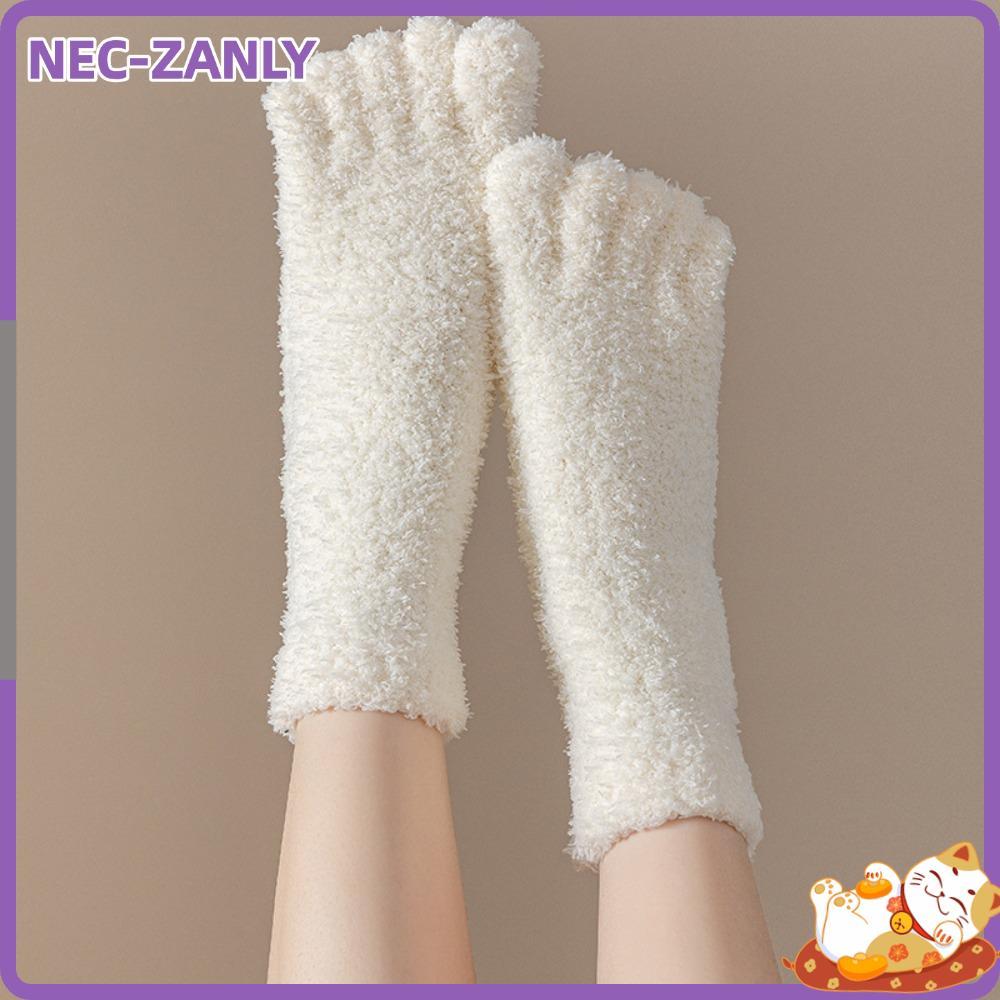 NEC-ZANLY Warm Fuzzy Five Toe Sock, Warm Coral Velvet Soft Fluffy Cozy หนาถุงเท้าความร้อน,นุ่มและผิว