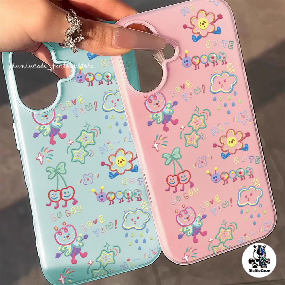 ลวดลายน่ารัก For Oppo A38 A18 A15 A35 A17 A17K A16 A54s A77 A57E A31 A53S A33 A32 A9 A5 A11 A58 A74 A95 RENO 2 ใน 1 เคส