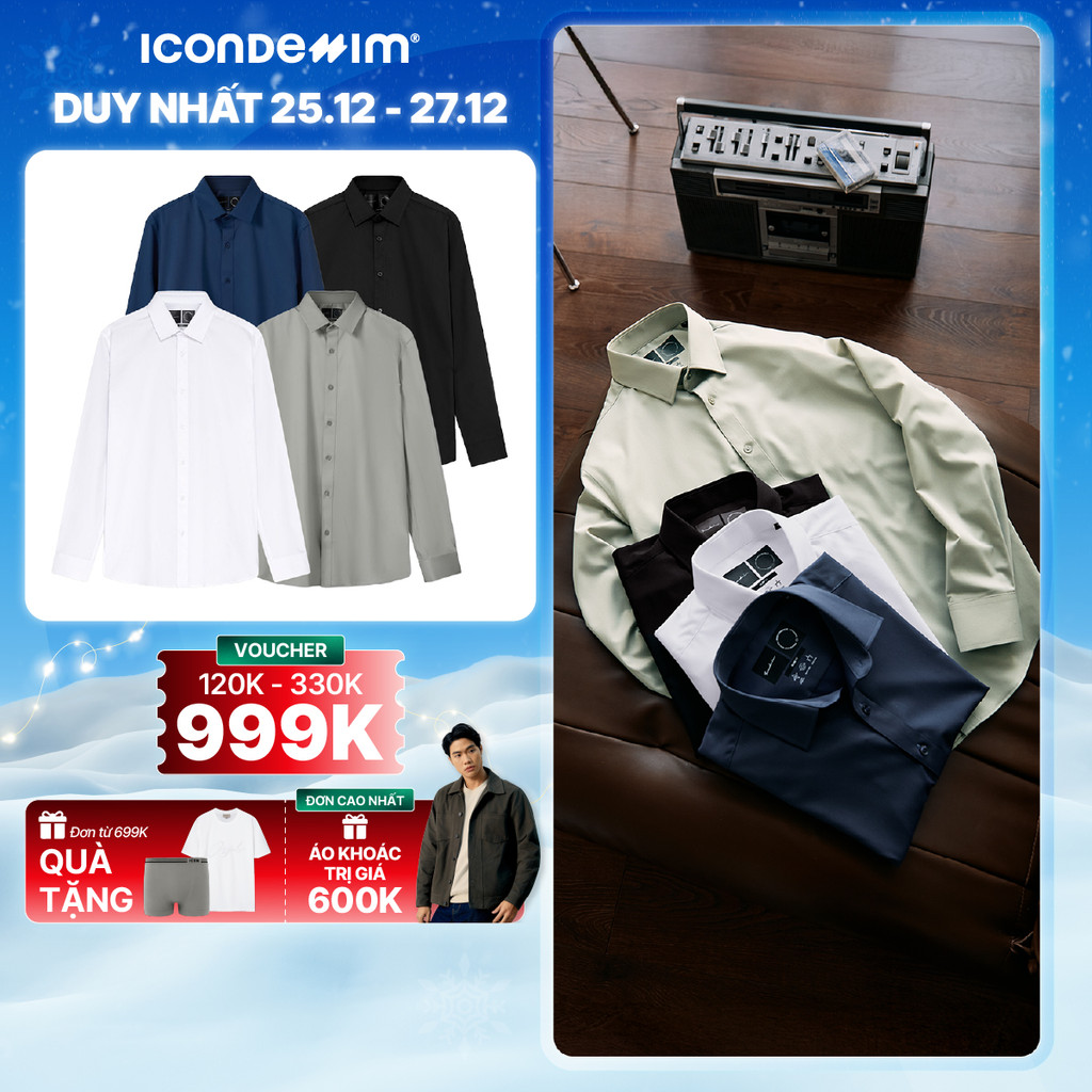 ICONDENIM เสื้อเชิ้ตแขนยาวผู้ชายคอปกเยอรมันน้ําหนักเบายืด Slim Form SPD0255