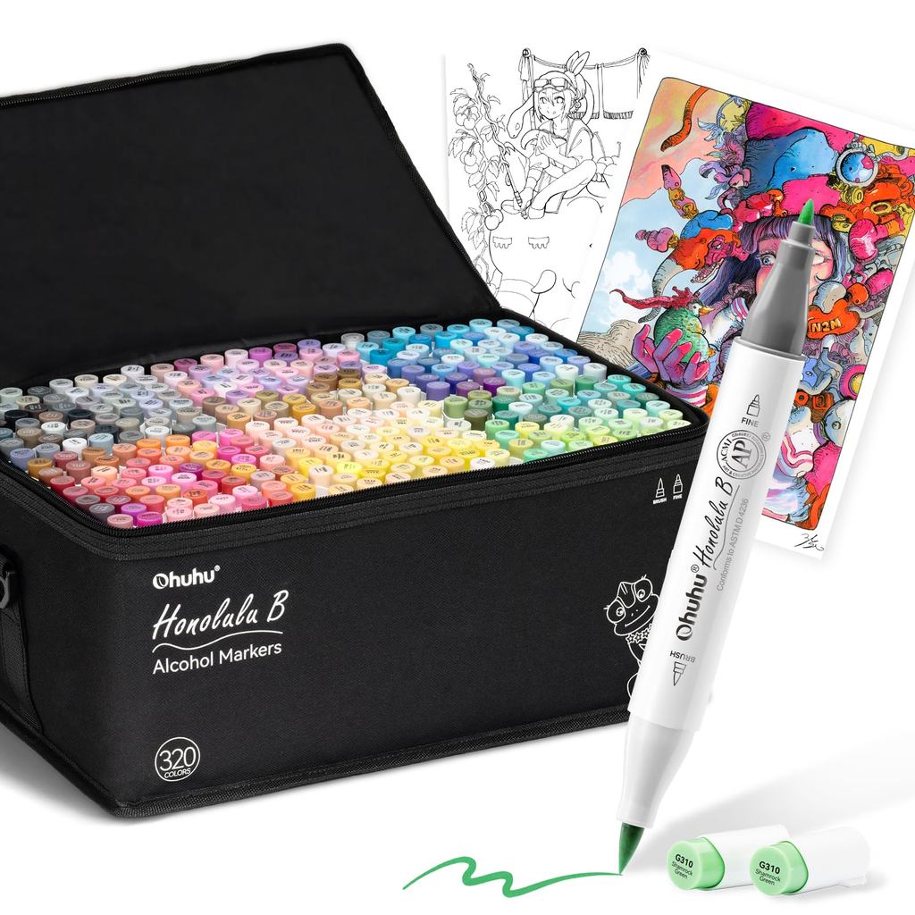 Direct from Japan Ohuhu Brush Marker Pens, 320 Colors, Professional-Use Illustration Markers, Brush 
