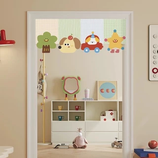 ผ้าม่านประตูแฟชั่นการ์ตูนพิมพ์ Self-Adhesive Dust-Proof ผ้าม่านสั้นตกแต่งบ้านสํานักงาน