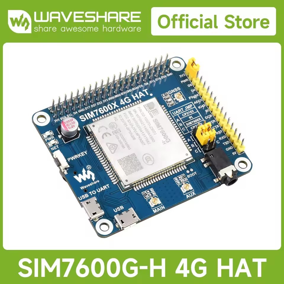 Waveshare SIM7600G-H 4G HAT สําหรับ Raspberry Pi LTE Cat-4 4G/3G/2G รองรับ, ตําแหน่ง GNSS, Global Ba