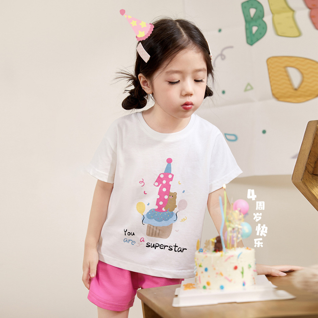 เสื้อยืดสำหรับวันเกิด ผ้าฝ้ายแขนสั้น ลายการ์ตูน เหมาะสำหรับเด็กและผู้ใหญ่ในหน้าร้อน - รูปที่ 2