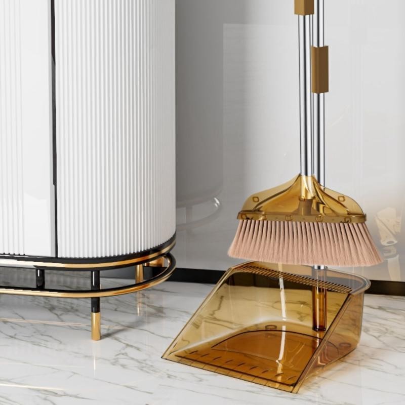 轻奢家用透明扫把簸箕扫帚套装加厚加大湿两用不锈钢防风组合笤帚Light luxury household transparent broom, dustpan broom set and access