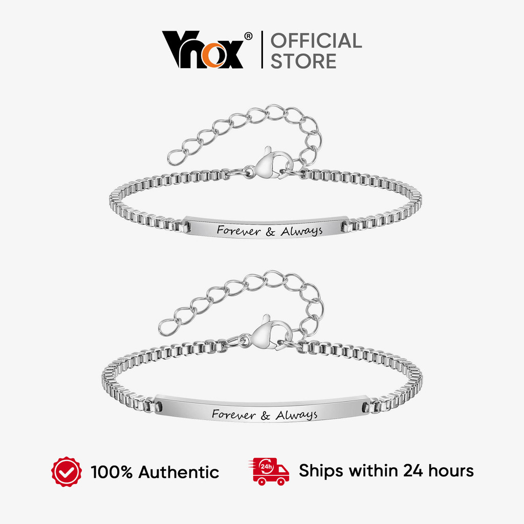 Vnox สร้อยข้อมือสแตนเลสแกะสลักรูปแบบเฉพาะ กับชื่อ เป็นของขวัญเครื่องประดับที่เรียบง่าย