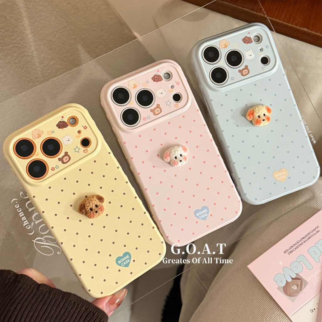 GOAT Barley Pink Berry Dot 3D สีขาวกํามะหยี่สุนัขปลอกสําหรับ iPhone 17 PRO MAX iPhone 17 16 15 14 13 12 PRO MAX Anti-Fall ป้องกันปกหลัง