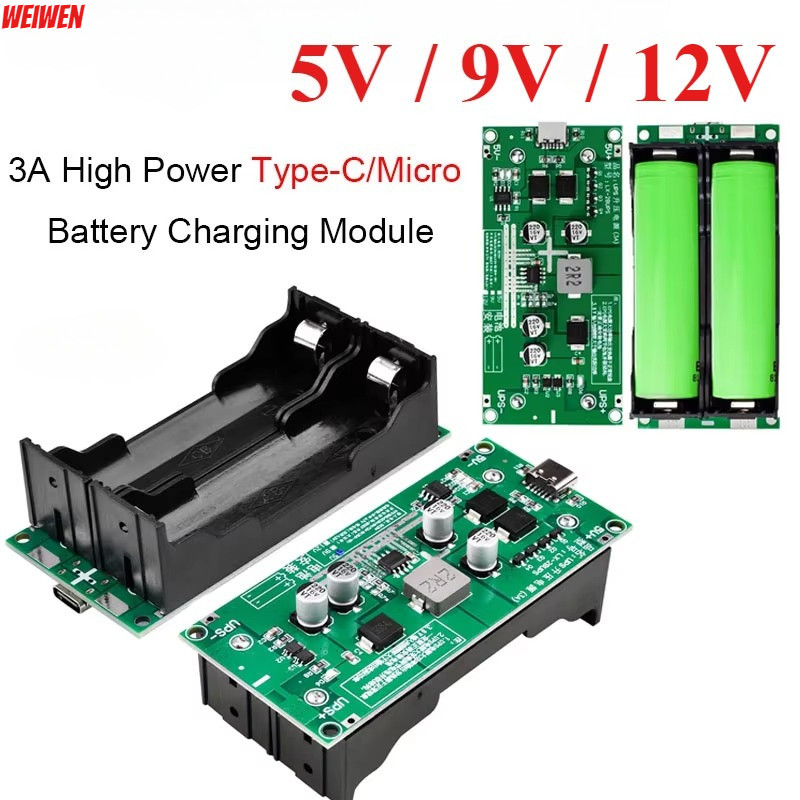 Type-C / Micro 15W 3A 18650 Lithium Battery Charger Module DC-DC Step Up Booster Fast Charge UPS Pow