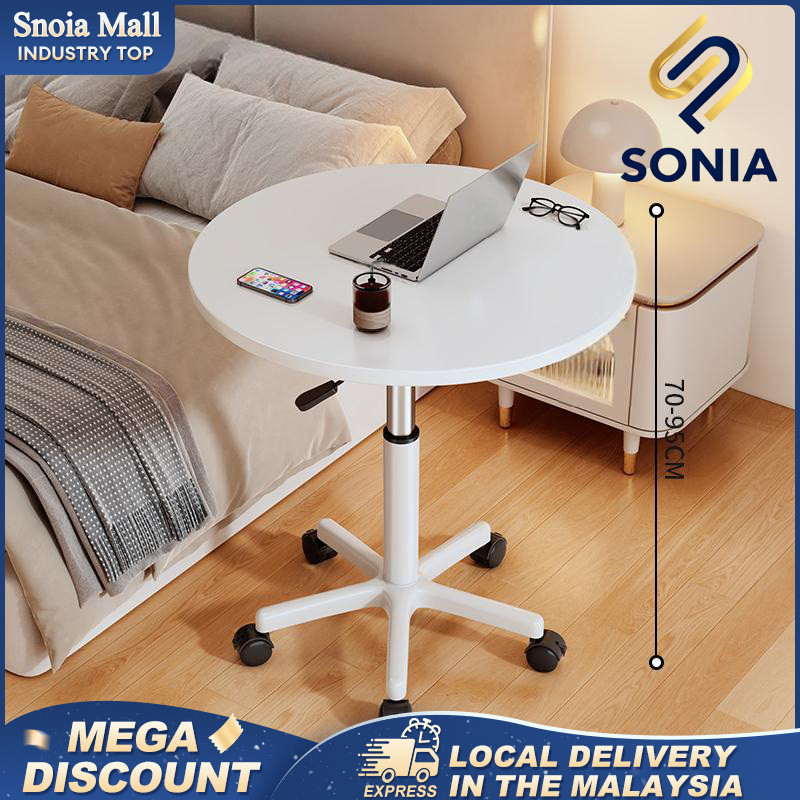 80cm Adjustable Coffee Table Sofa Side Table With Wheels Meja Kopi Durable Scratch-Resistant Tea Tab